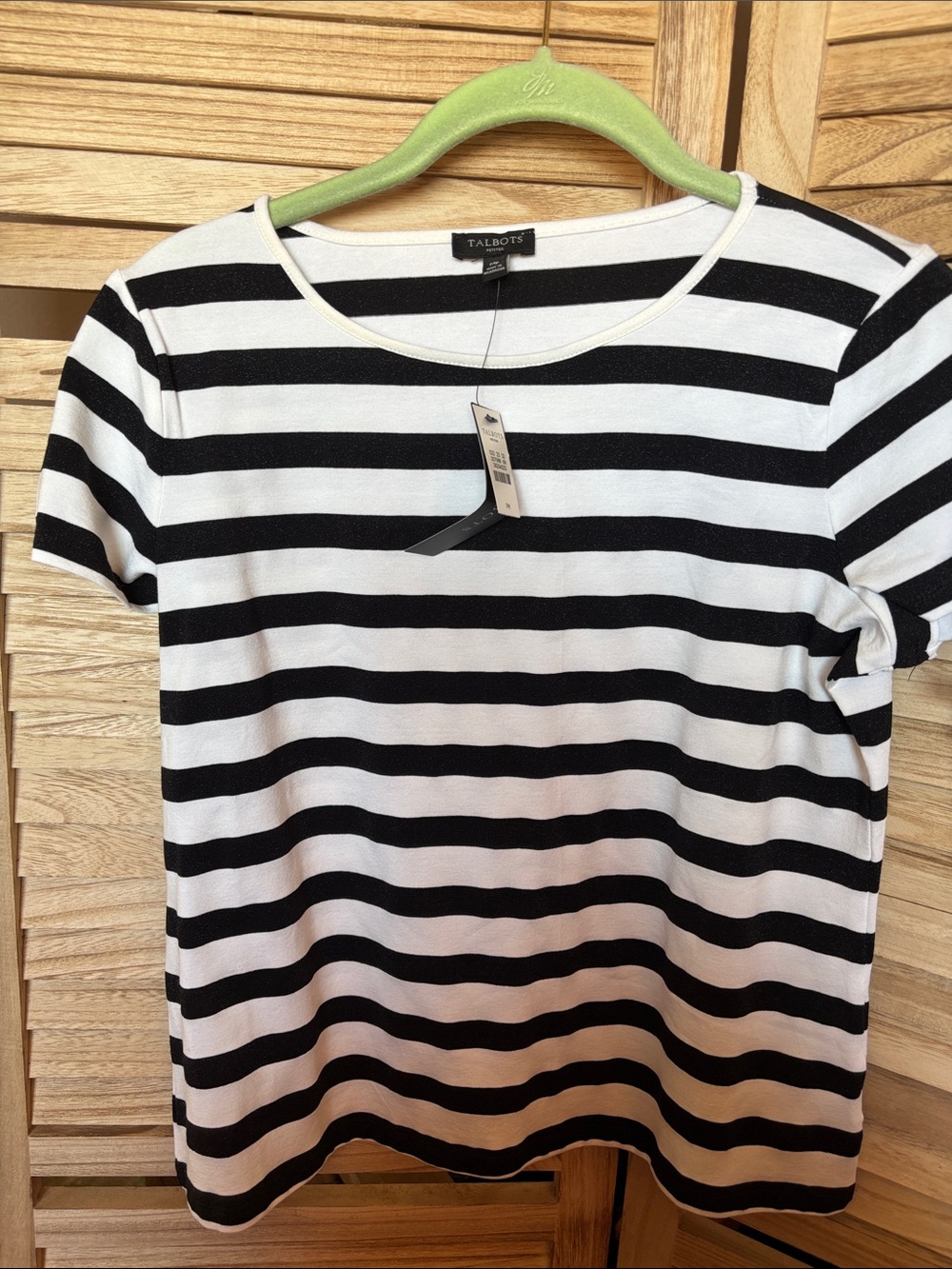 Talbots Black & White Striped Short Sleeve Tee Petite Medium